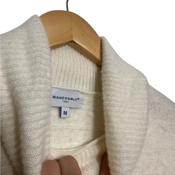 Bianco & Blu Italy | Merino Wool/Cashmere Blend Long Sleeve White Turtleneck | M - Picture 3 of 4